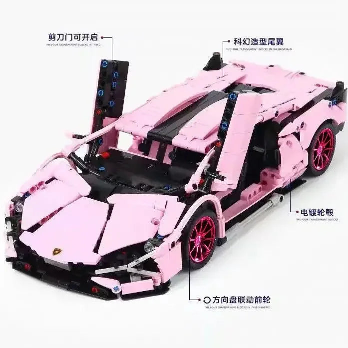 1280 piezas técnicas 1:14 Lambo rosa Super Sports Car Building Blocks MOC City Speed Vehicle Assemble Bricks Toys para niños