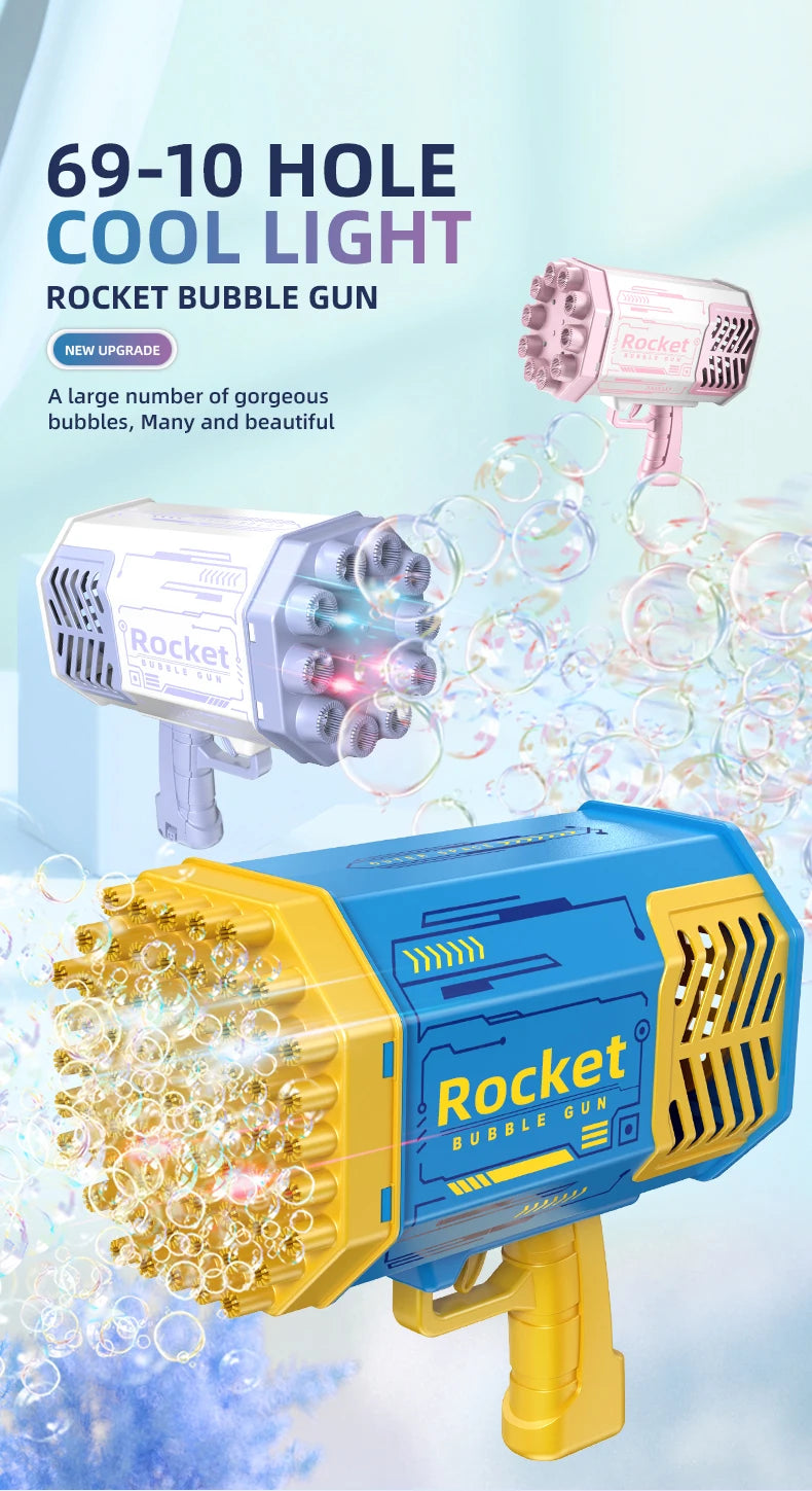 69 Holes Rocket Bubble Gun Machine Angel LED Kids Automatic Soap Bubbles Blower Maker Toys for Wedding Party Outdoor Games