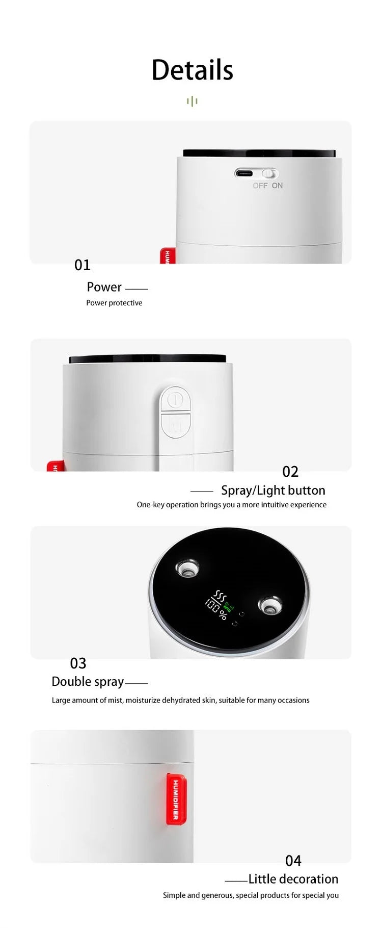 800ML Smart Induction Air Humidifier 2000mAh Battery USB Rechargeable Essential Oil Diffuser Air Humidifier for Home Car