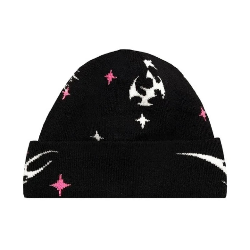 Gorro de punto de lana acrílica con patrón gótico Y2K para mujer, gorro de jacquard a prueba de viento, cálido, estilo hip hop, grunge, informal, para exteriores