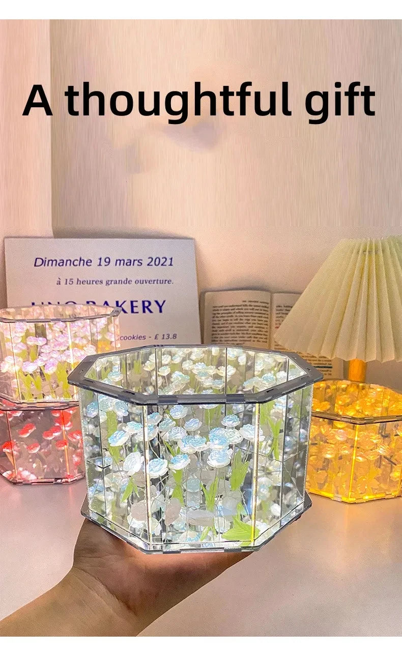 DIY Tulip Night Light Led Decorative Night Lamp Magic Cube Table Lamp and Mirror 2 in 1 for Birthday Gifts and Christmas Present