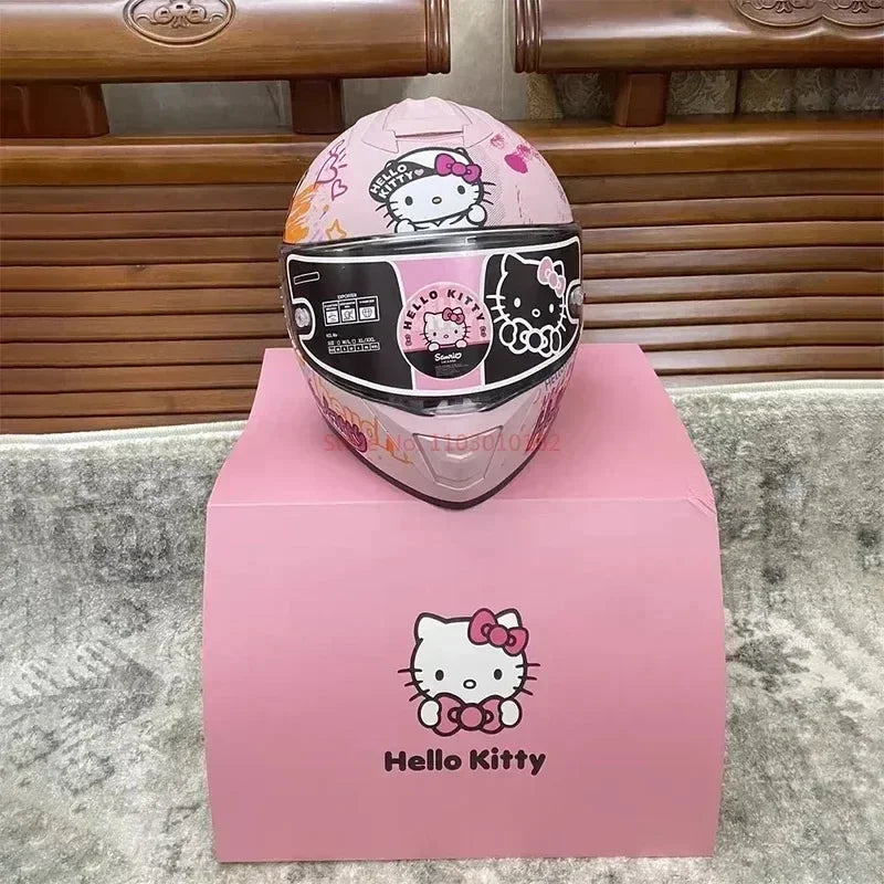 Sanrio Genuine Hello Kitty Motorcycle Helmet Full Face Racing Helmets Offroad Motorcycle Helmet Motorbike Kawaii Xmas Girl Gift