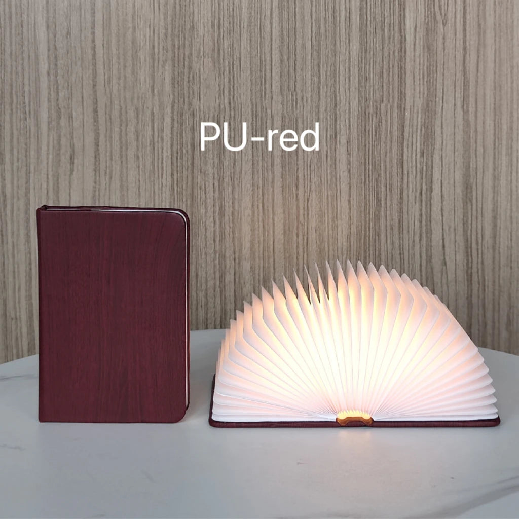 Lámpara de libro recargable plegable creativa XL 160X215X25 con cubierta de madera/PU para ambientes de fiesta y bar