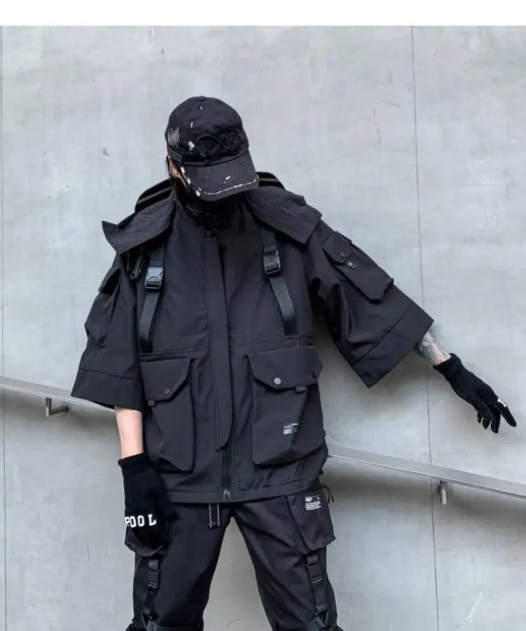 2022 Autumn Winter Hip Hop Techwear Cargo Jacket Men's Harajuku Casual Hooded Jackets Tactical Hooded Coats Streetwear