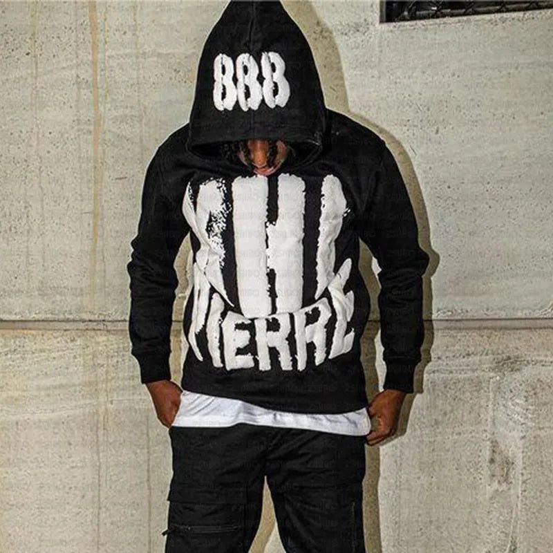 Sudadera con capucha con estampado de letras de espuma retro gótica de moda Y2K para hombre 2024, estilo hip hop callejero, estilo Harajuku, informal, holgada, con cuello redondo, de gran tamaño