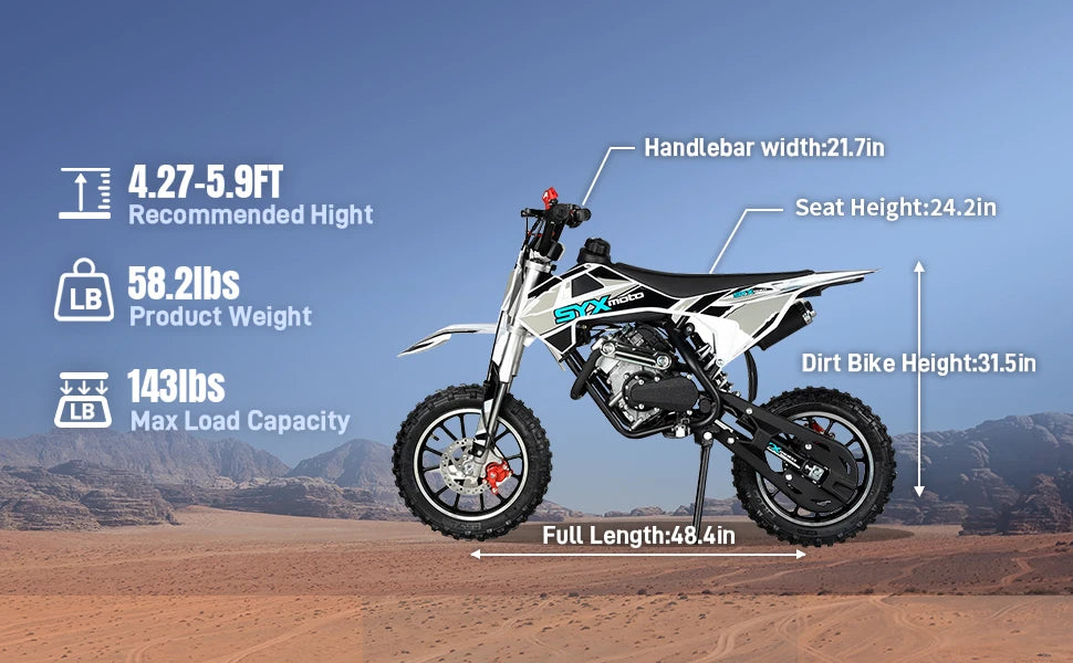 58cc Dirt Bike for Kids Off-Road Motorcycle with 4-Stroke Gas Power Sport Mini Motorcycle Gasoline Kart Children Racing Motobike