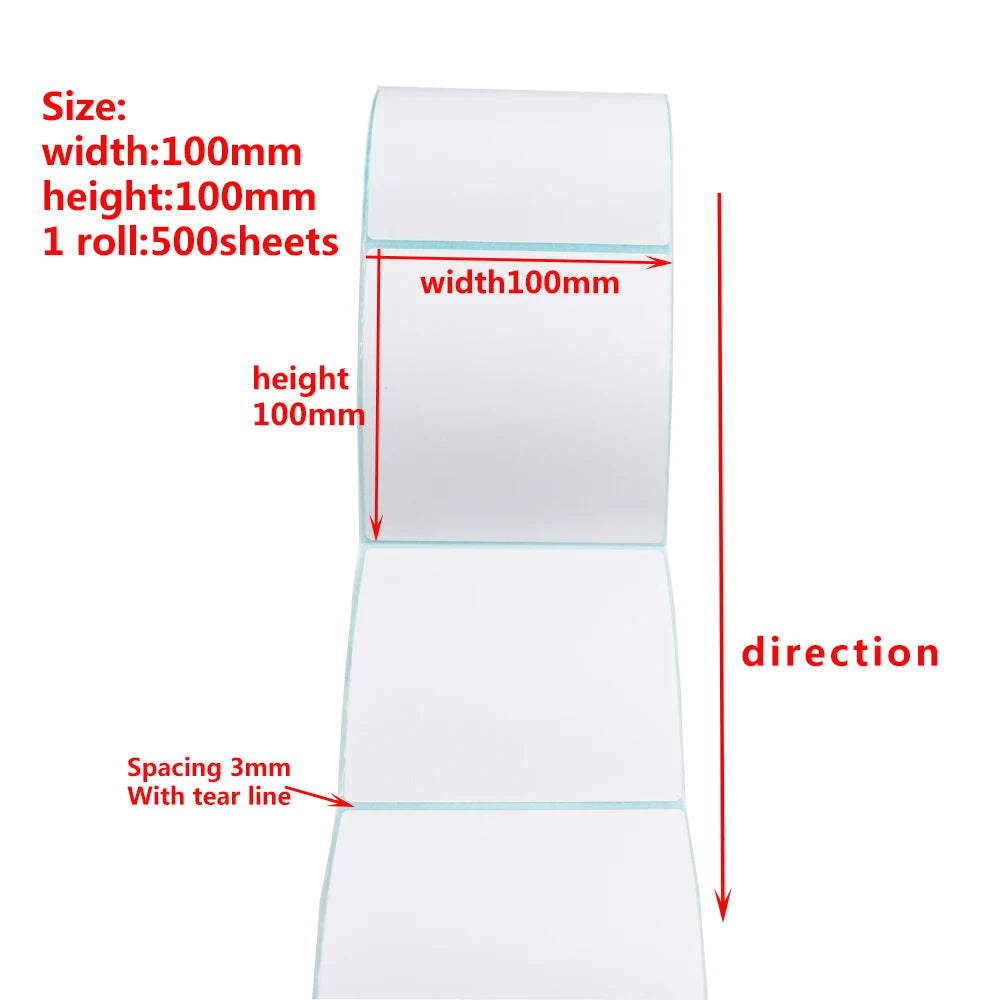 Etiquetas térmicas de varios tamaños, rollo de papel adhesivo, 100 mm de ancho, etiquetas blancas en blanco para etiquetas térmicas, pegatinas de papel autoadhesivas