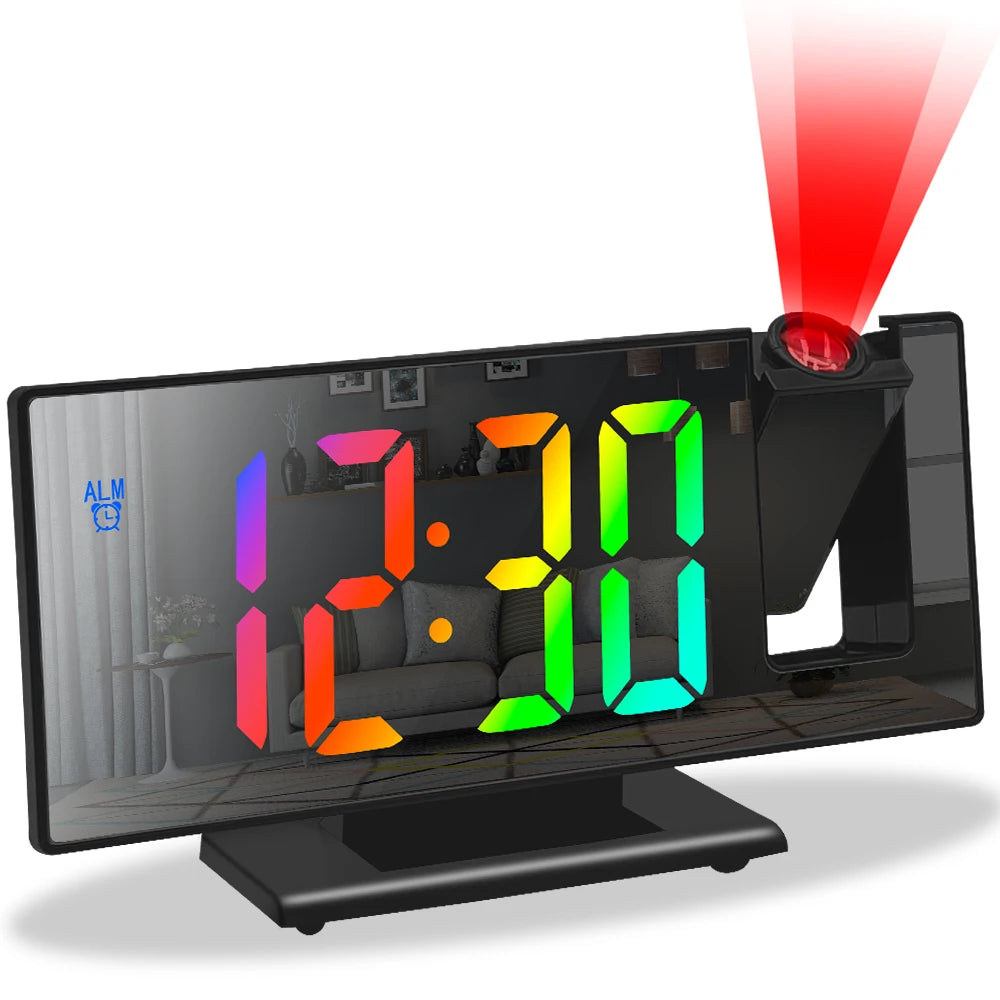 USB Powered Digital Alarm Clock 180° Arm Projection Alarm Clock Time Temperature Snooze Table Clock 12/24H Projector LED Clock