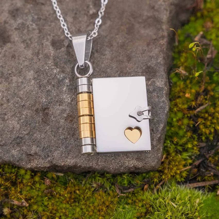 3 Pages Book Custom Name Necklace Openable Love Letter Personalized Text Pendant Unisex Chain Girl Valentine Day Gift waterproof