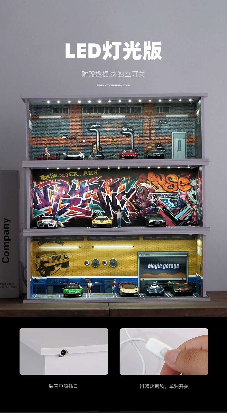 1/64 Simulated Parking Lot Model Classic Static Car Bburago Alloy Diecasting Vehicles Miniature Scene Assembly Display Frame Toy