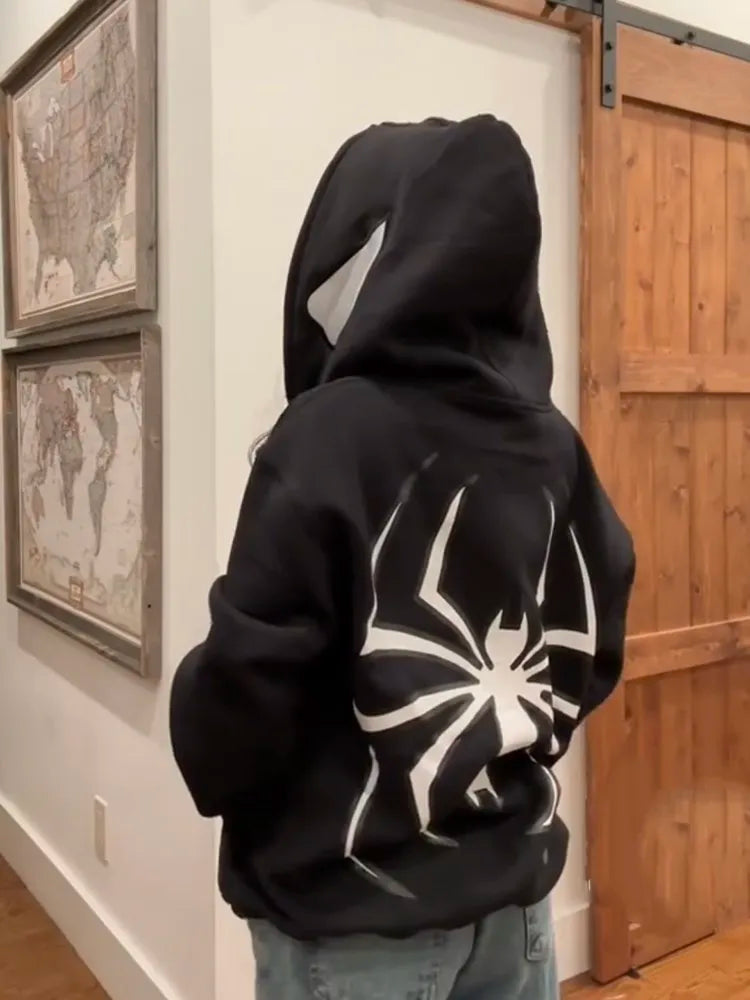 Sudadera con capucha Y2k Emo para mujer, ropa de calle con cremallera estilo punk araña, sudadera con gráfico de gran tamaño, ropa gótica Harajuku Kpop Alt para hombre