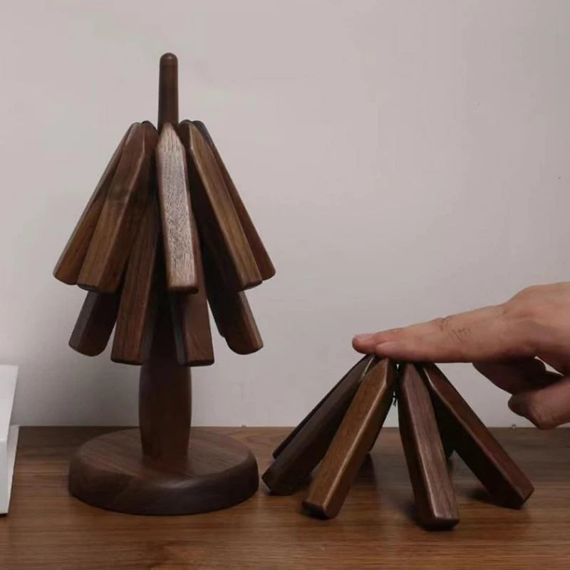 Salvamanteles de madera para platos calientes, almohadilla aislante, juego de salvamanteles con forma de árbol, posavasos para teteras, ollas calientes, regalo de Halloween y Navidad