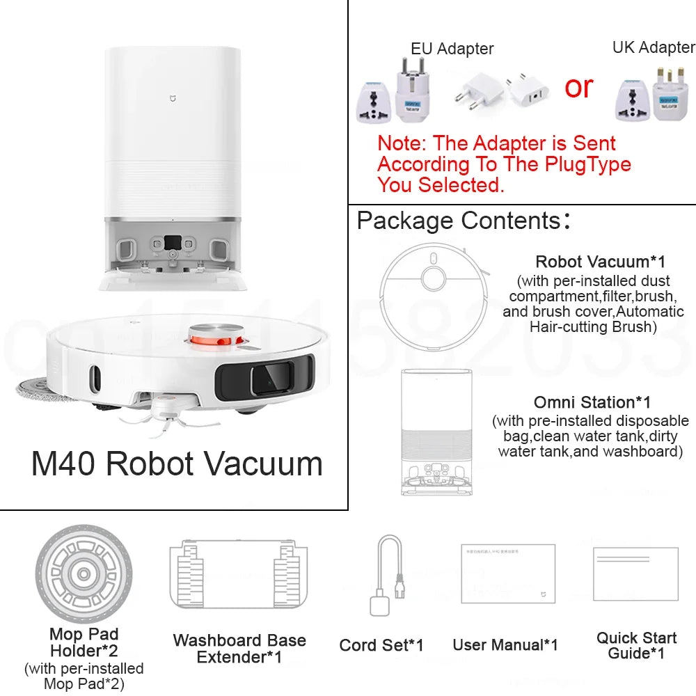 Aspiradora robot XIAOMI MIJIA M40, evitación de obstáculos de alta precisión, succión de 12 kPa, elevación de trapeador inteligente, navegación láser LDS