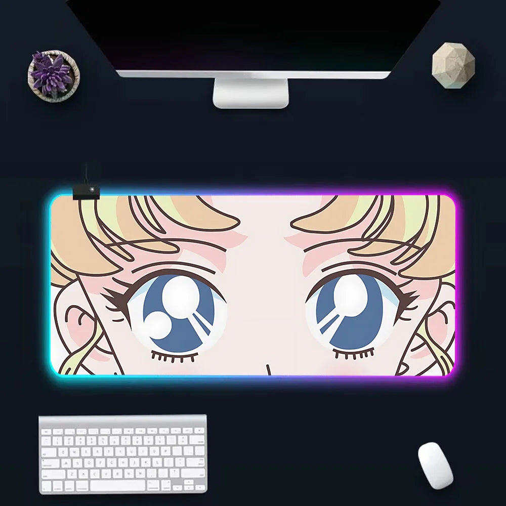 Pink Girl Cartoon Sailors Moons RGB Pc Gamer Keyboard Mouse Pad Mousepad LED Glowing Mouse Mats Rubber Gaming Computer Mausepad