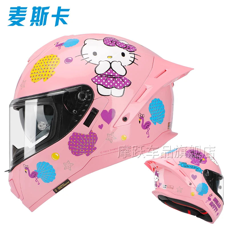 Sanrio Genuine Hello Kitty Motorcycle Helmet Full Face Racing Helmets Offroad Motorcycle Helmet Motorbike Kawaii Xmas Girl Gift