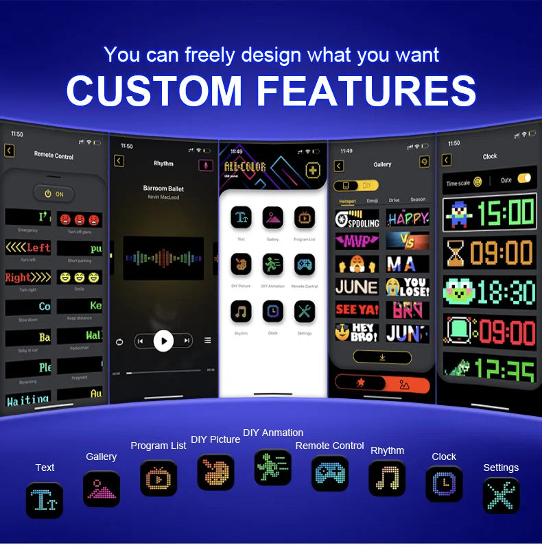 USB LED Matrix Pixel Panel With App Control 5V Flexible Scrolling Bright Advertising LED Signs RGB Pattern Car Animation Display