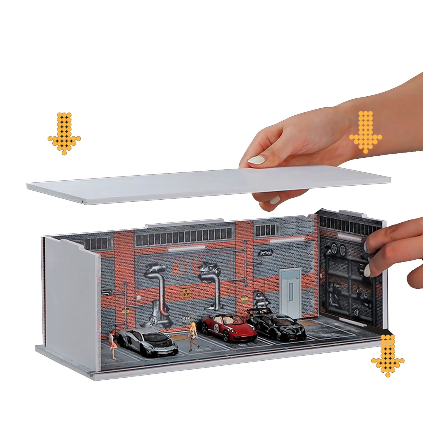 1: 64 Simulation Parking Modèle Miniature Scène pour Jouet Voiture Modèle PVC Assemblé Voiture Modèles avec Lumières Cadre D'affichage cadeau jouet