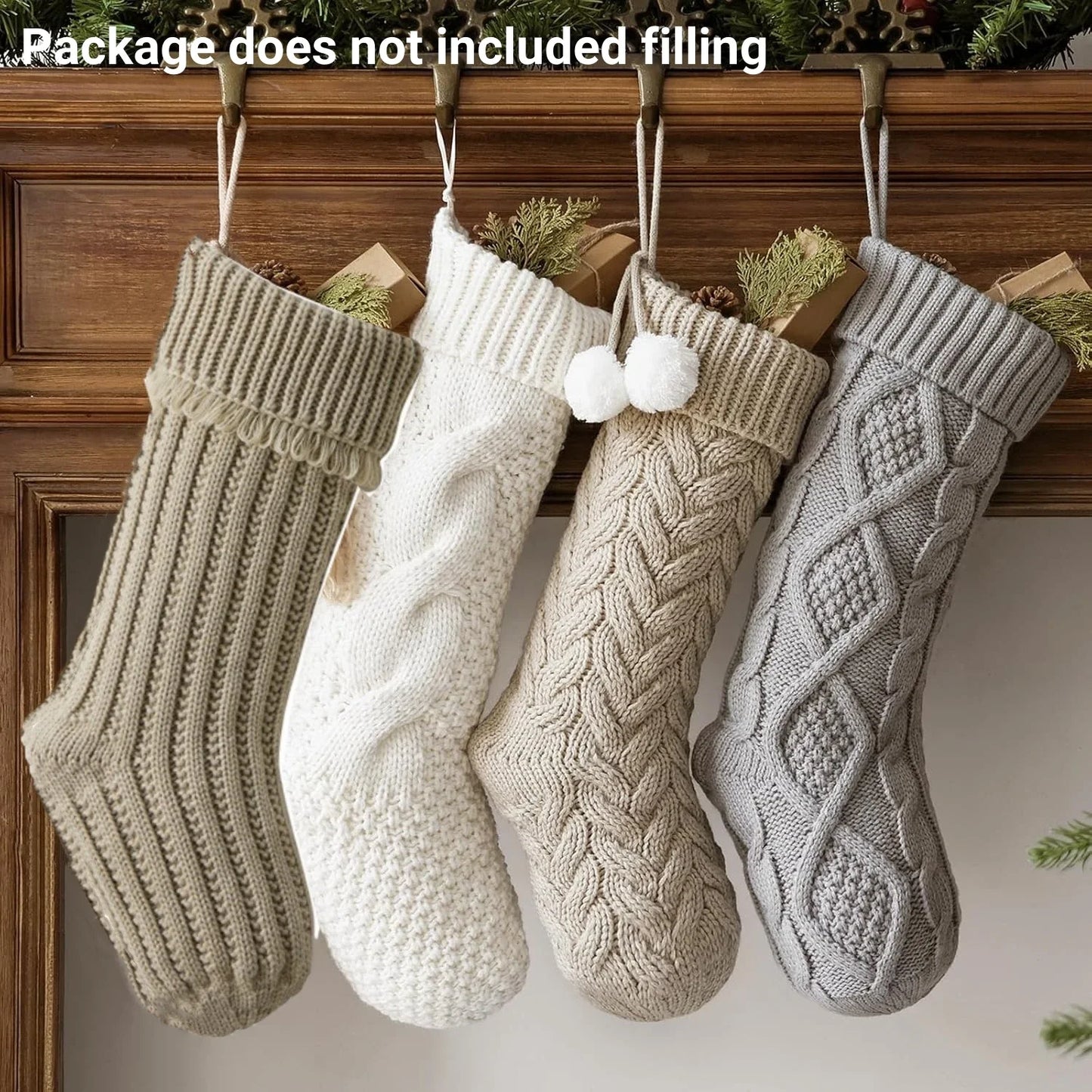 6-8PACK Christmas Stockings 18In Cable Knit Fireplace Stockings Rustic Hanging Xmas Stockings Farmhouse Boho Decorations Family