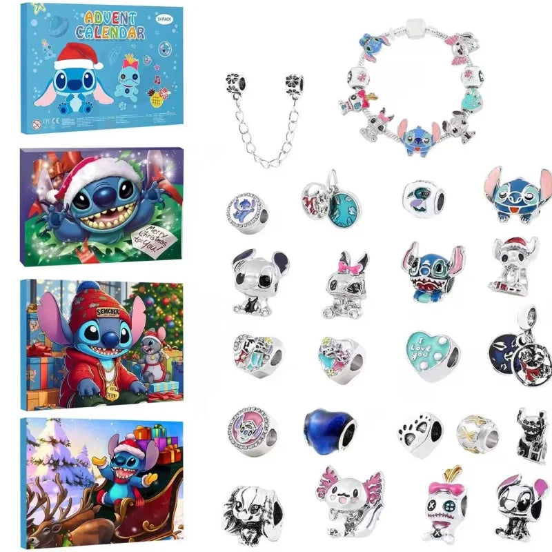 Stitch Mickey Christmas Advent Calendar Disney Bracelets 24 Days Xmas Countdown Calendar Diy Jewelry Making Kit Kid'S Gifts