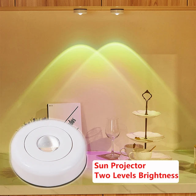 Sunset Lamp Under Cabinet Lights Battery Operated Sunset Projector Kitchen Wine Cabinet Closet Decor Bedroom Atmosphere Lamp