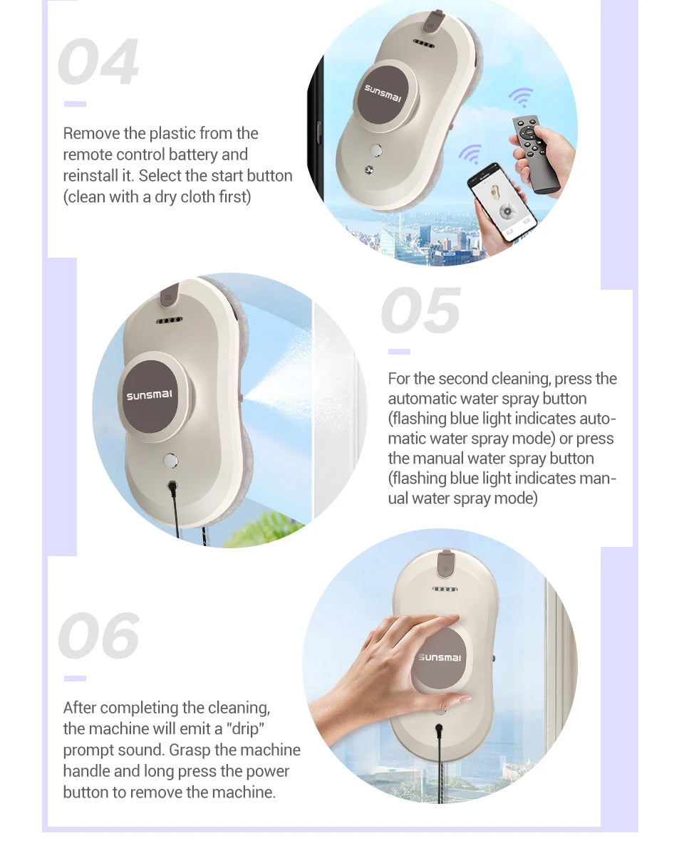 SUNSMAI Robot Window Cleaning Machine Window Washing Robot Double Sided Water Spray Type Window Cleaning Robot