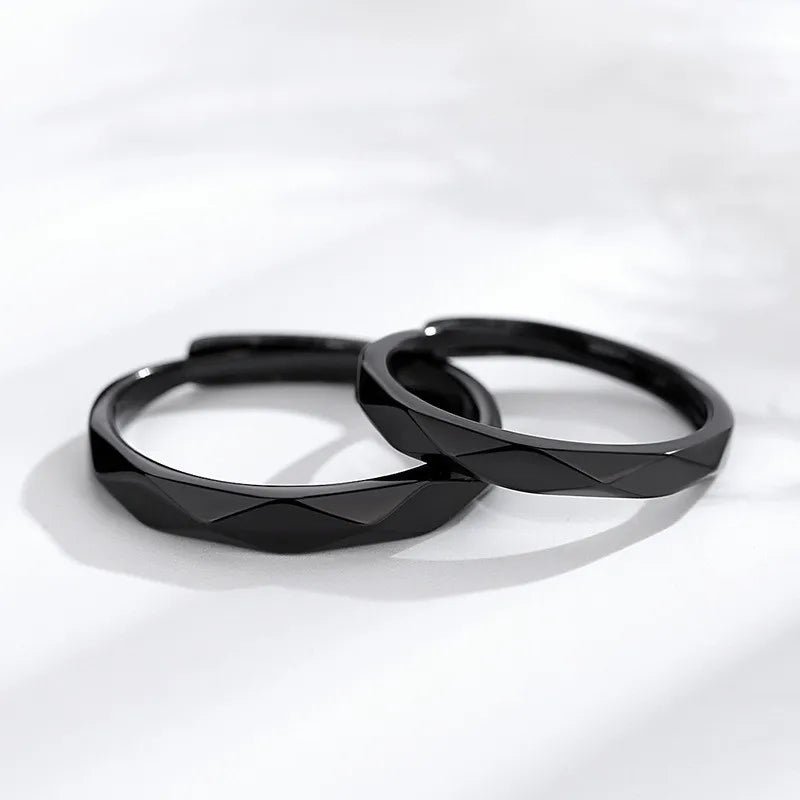1 par de anillos de pareja de rombos blancos y negros, anillo abierto para mujeres y hombres, anillos de dedo ajustables, regalo de joyería de aniversario para amantes románticos