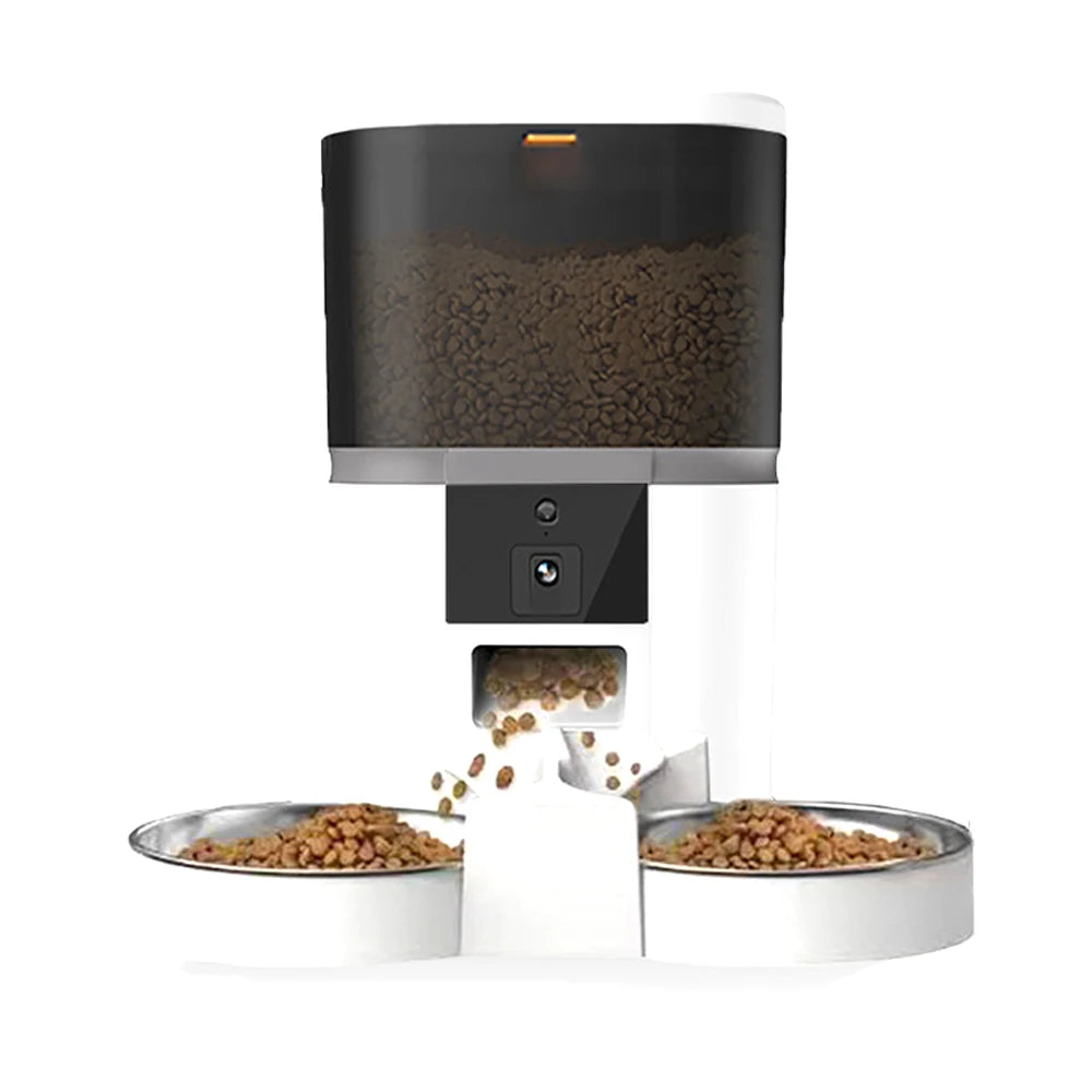 Comedero automático para gatos de 4 l, comedero inteligente para mascotas, dispensador de comida para gatos y perros pequeños con cámara grabadora, temporizador cuantitativo, cuenco doble