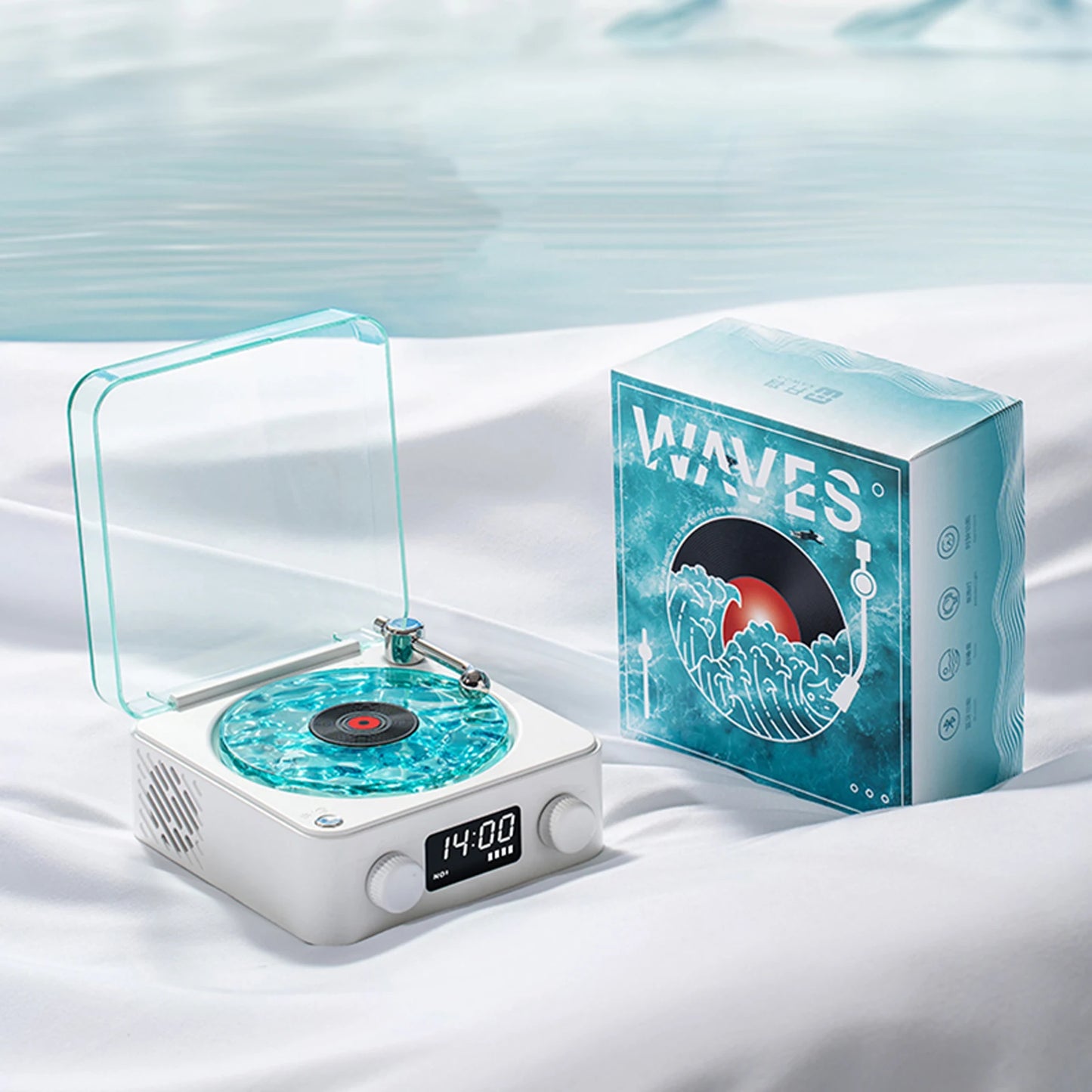Vintage Vinyl Bluetooth Speaker Waves Vinyl Player White Noise Altavoz Bluetooth Retro Sleep Aid Turntable Speaker with Light