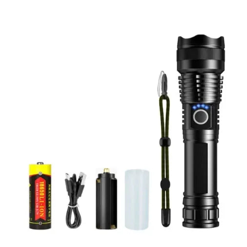Linterna LED potente de 1000000 LM, recargable por USB, potente linterna táctica, luz de flash de alcance súper largo para pesca al aire libre