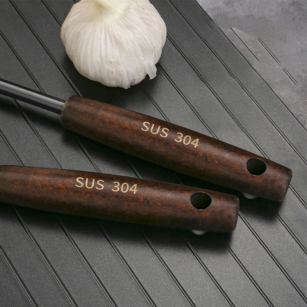 1 espátula de madera de acero inoxidable 304, utensilios de cocina, accesorios de cocina para el hogar, cuchara ranurada, artilugios de cocina de metal