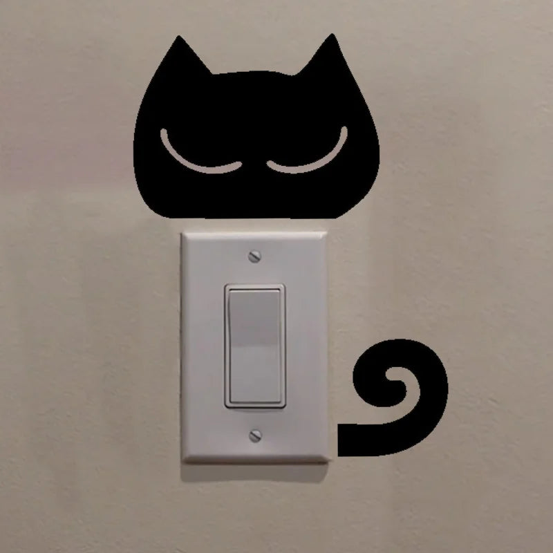 2Pcs/Set Cat switch sticker, Funny Cute Cat Switch Wall Sticker, Art Wall Stickers Art Murals, for Home Living Room Bedroom Deco