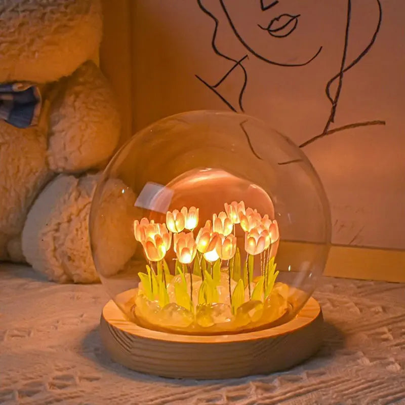 Lámpara de noche con tulipán artificial YOMDID, hecha a mano, lámpara de noche LED para dormitorio, decoración, regalos de cumpleaños y Navidad