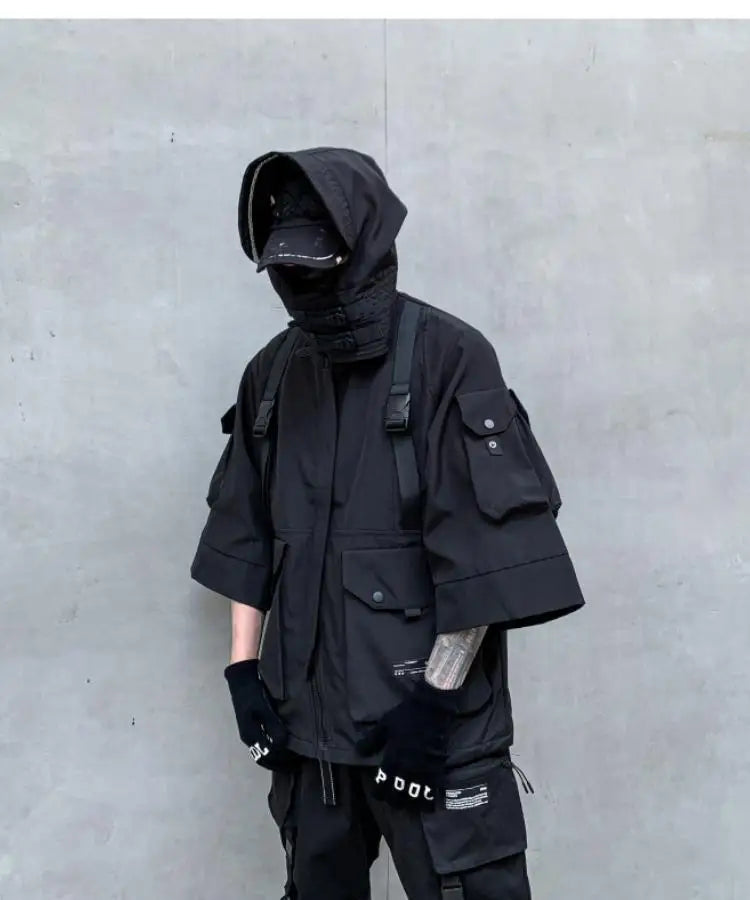 2022 Autumn Winter Hip Hop Techwear Cargo Jacket Men's Harajuku Casual Hooded Jackets Tactical Hooded Coats Streetwear
