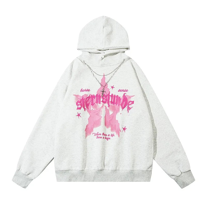 American street style pattern printed hooded sweater men's and women's autumn and winter casual fashion couple's coat