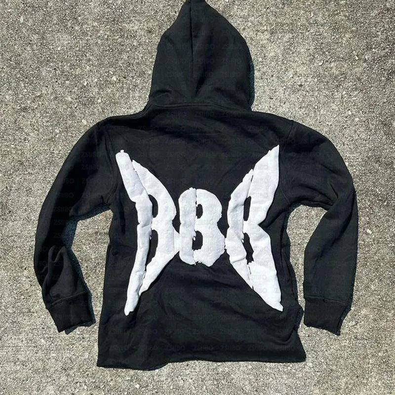 Sudadera con capucha con estampado de letras de espuma retro gótica de moda Y2K para hombre 2024, estilo hip hop callejero, estilo Harajuku, informal, holgada, con cuello redondo, de gran tamaño