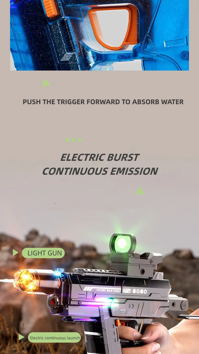 2024 Hot Sale Electric continuous firing UZI water gun pulse linkage chamber flame special effect children's water play toy