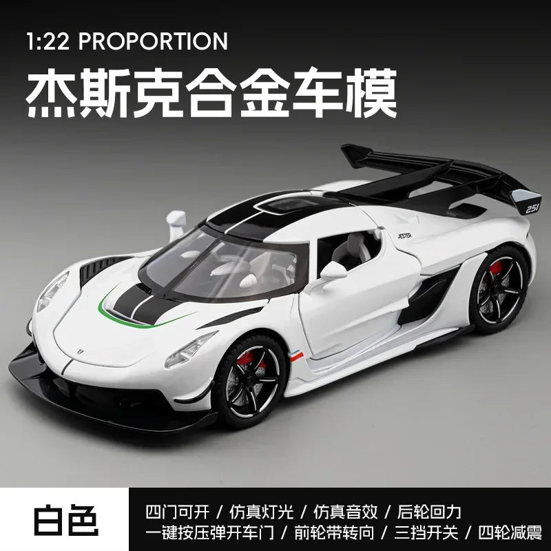 1:22 Jesko coche deportivo simulación de fundición a presión modelo de aleación de metal coche sonido luz pull back colección niños juguete regalos C359