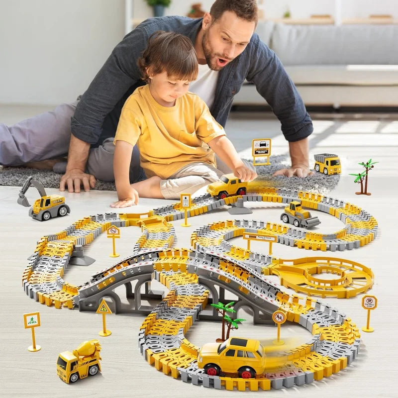 Toddler Boy Toys 239 PCS Race Tracks Toys Gift, 6 PCS Construction Car Toys Gifts , Christmas Birthday Gifts Toys