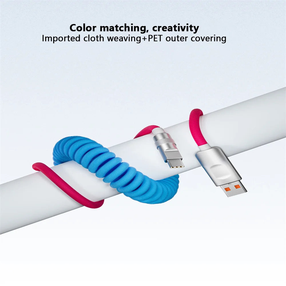 Cable de carga rápida de 120 W, retráctil, de aleación de aluminio, PD, cable de datos USB C para Samsung Galaxy, OPPO, Xiaomi, Huawei, 2 m