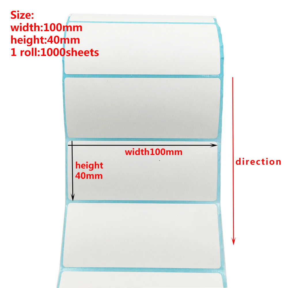 Etiquetas térmicas de varios tamaños, rollo de papel adhesivo, 100 mm de ancho, etiquetas blancas en blanco para etiquetas térmicas, pegatinas de papel autoadhesivas
