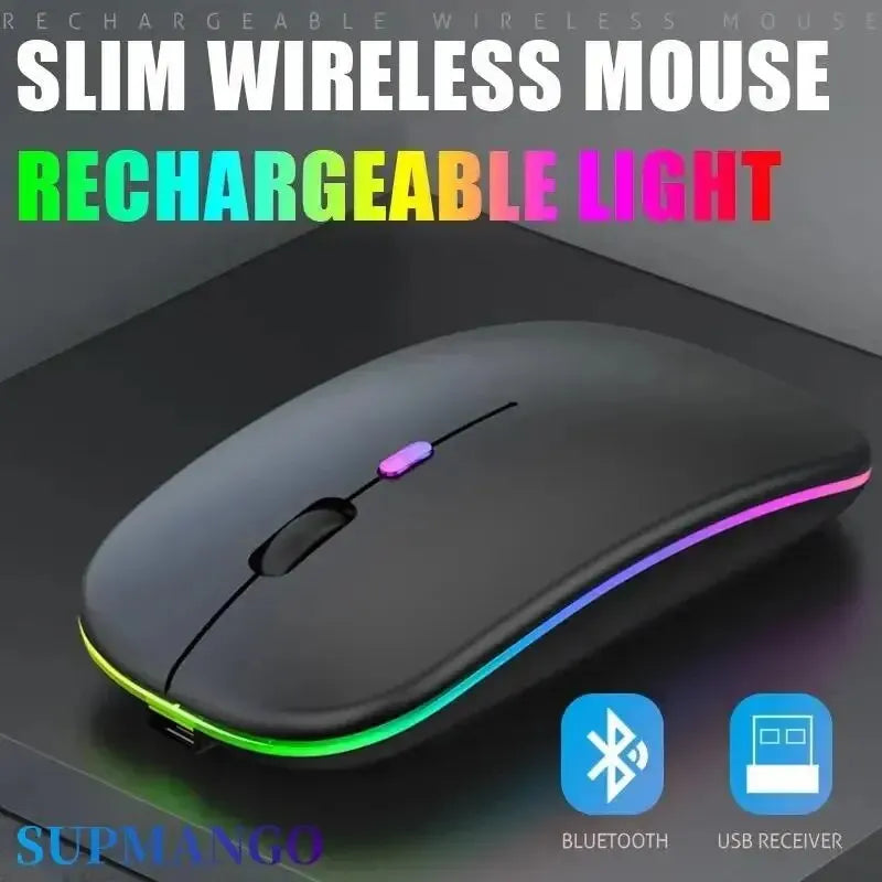 Souris sans fil rechargeable silencieuse à rétroéclairage LED pour ordinateur portable, récepteur 2,4 GHz, souris optique double mode Bluetooth