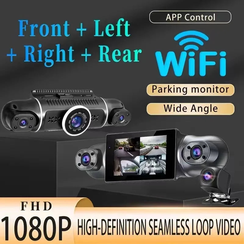 3.39 Inch IPS Screen Four Lens Vehicle DVR Dashboard Video Recorder Camera Black Car Dash Cam Monitor Universal Support 4 Lens