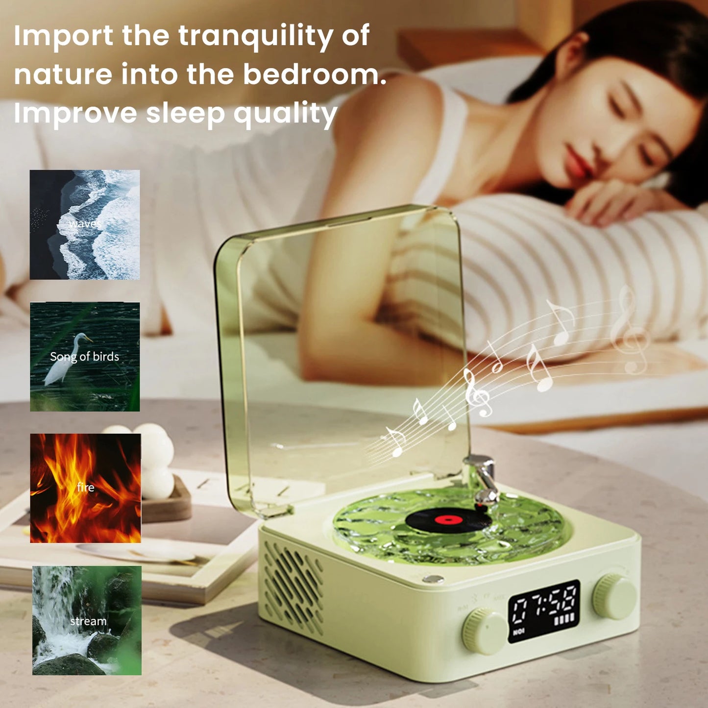 Vintage Vinyl Bluetooth Speaker Waves Vinyl Player White Noise Altavoz Bluetooth Retro Sleep Aid Turntable Speaker with Light