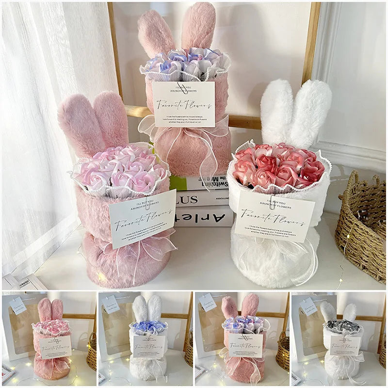 Rabbit Soap Flower Bouquet Valentine's Day Gifts Artificial Flower Bouquet for Party Supplies Bouqet Flowers Home Decoration