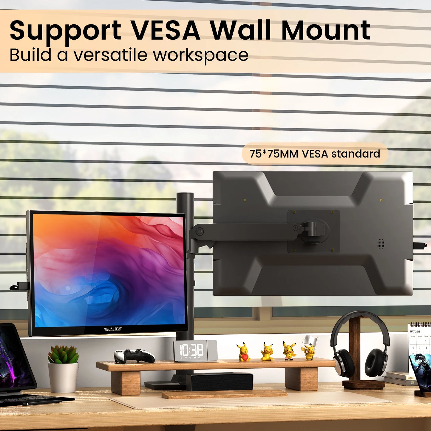 Visual Beat Portable Touch Screen Monitor 17.3'' 1080P FHD IPS USB-C Display with USB 2.0, HDMI, Dual Speakers for Laptop PC