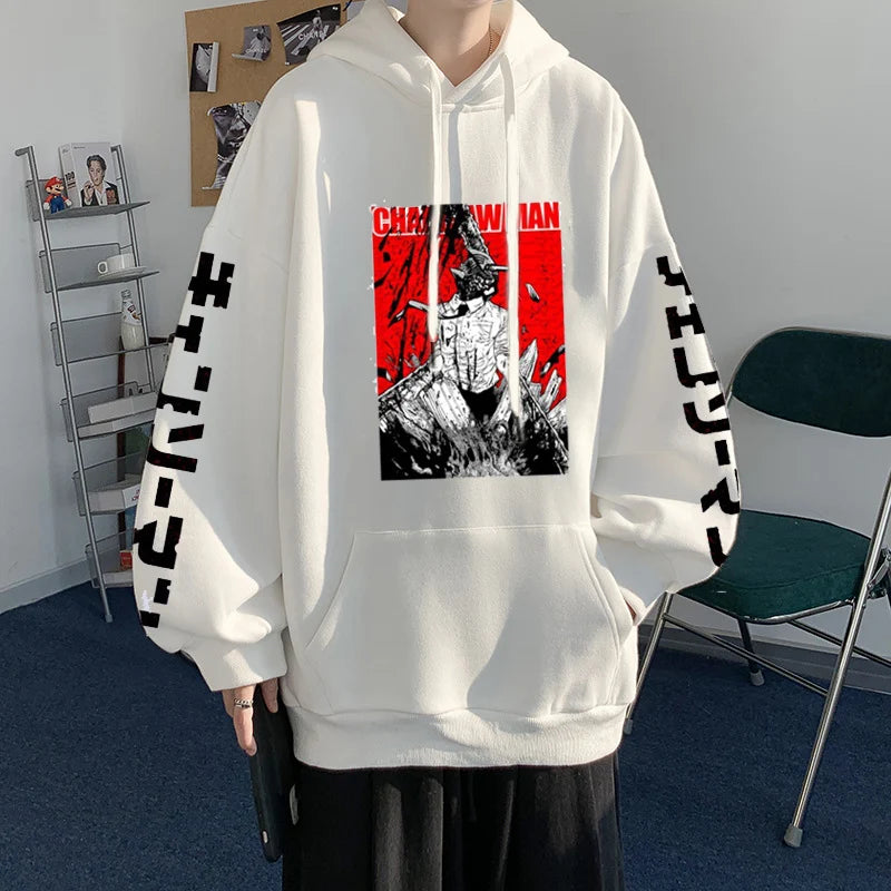 2024 Japanese Anime Hoodie Chainsaw Man Logo Gothic Printed Long Sleeve Streetwear Sweatshirt Fashion New Oversized Hip Hop Clot