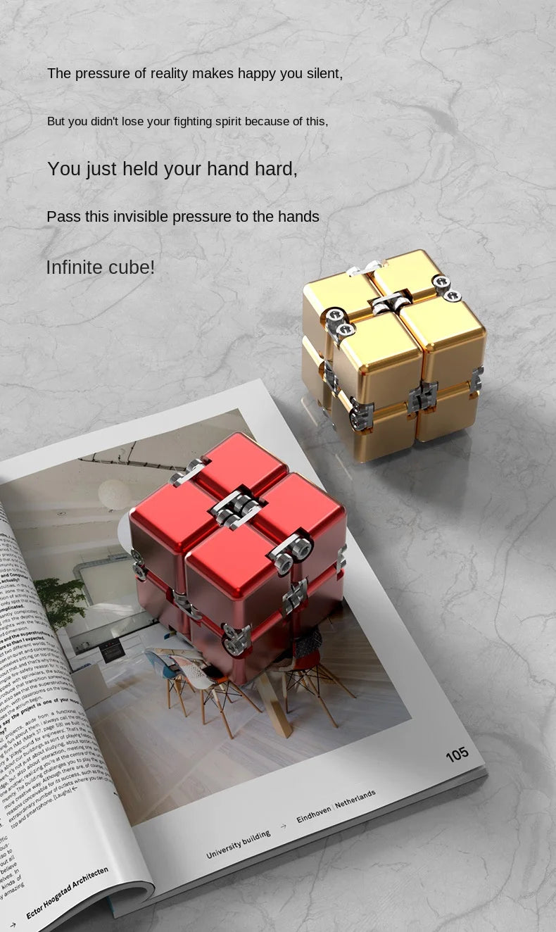 Tiktok Pop Fun Decompression Toys Alloy Infinity Magic Cube Finger Toy Office Flip Cubic Puzzle Stress Relief Cube Block Gift
