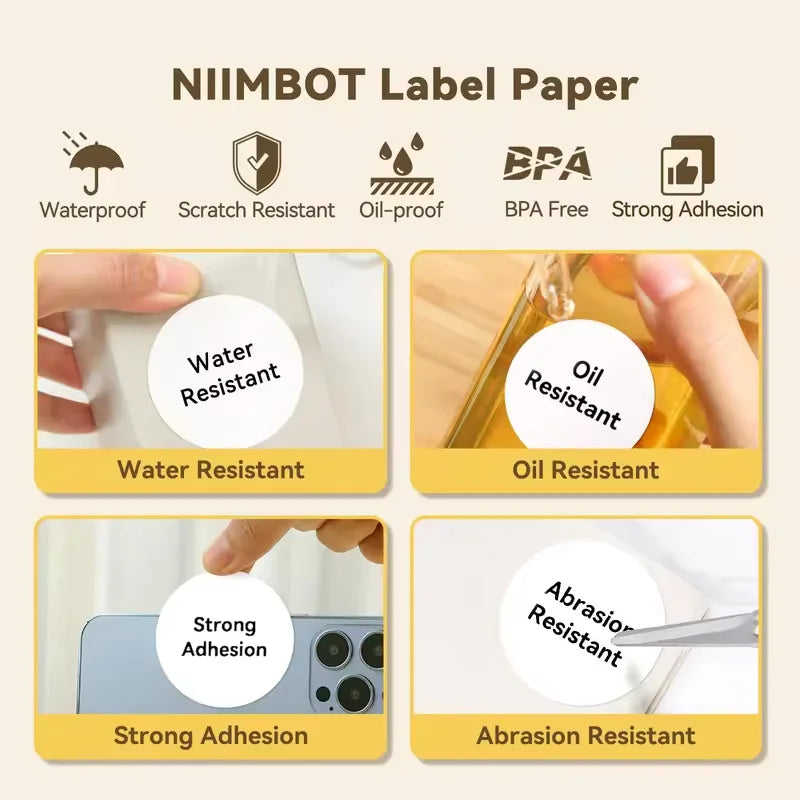 5 Rolls 30-50mm Thermal label Paper Rolls White Color Waterproof for Niimbot B1 B21 B203 B3S Label Printer Barcode Name Printing