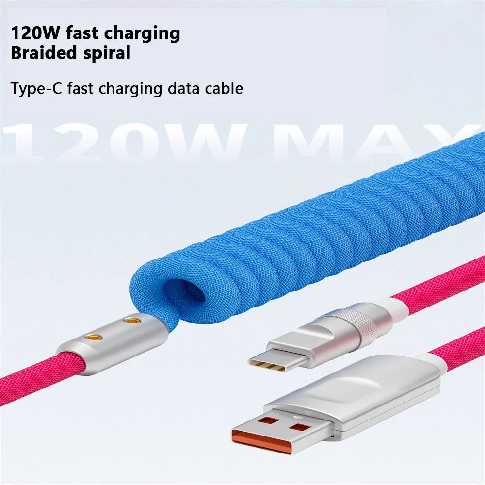 Cable de carga rápida de 120 W, retráctil, de aleación de aluminio, PD, cable de datos USB C para Samsung Galaxy, OPPO, Xiaomi, Huawei, 2 m