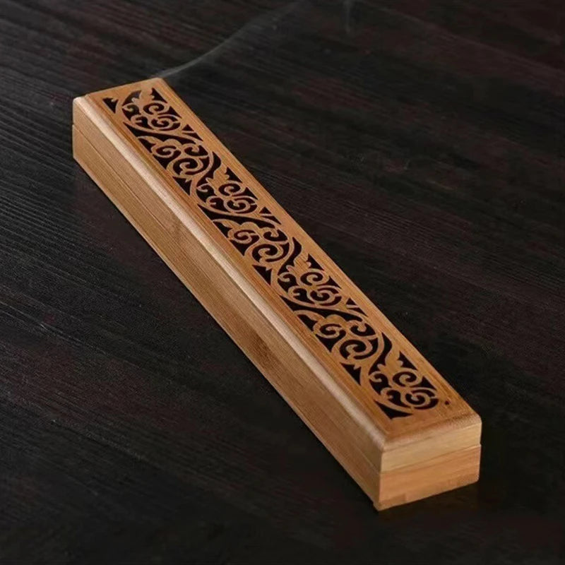 1 quemador de incienso de bambú natural con placa de colocación - Caja de madera de aromaterapia para almacenar y quemar incienso